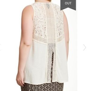 Bobeau Ivory Split Back Crochet Tank 1X NWT